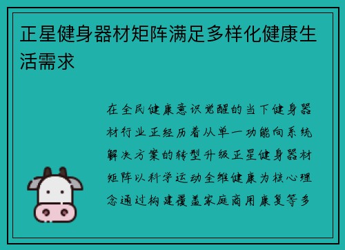 正星健身器材矩阵满足多样化健康生活需求