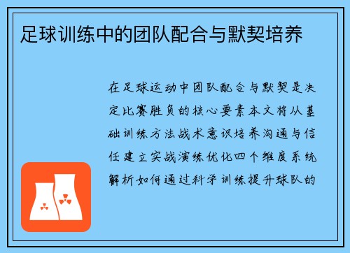 足球训练中的团队配合与默契培养