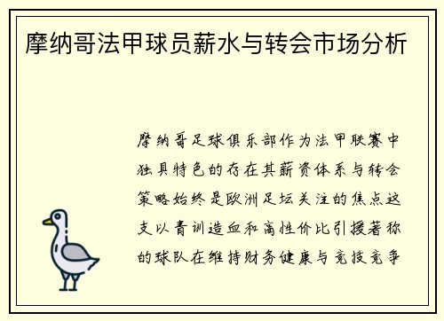 摩纳哥法甲球员薪水与转会市场分析