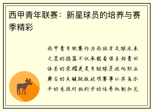西甲青年联赛：新星球员的培养与赛季精彩